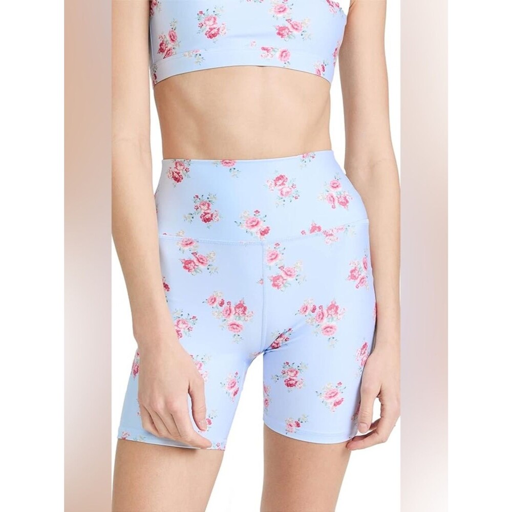 Spiritual Gangster Light Blue Floral Active Biker Shorts Size Small